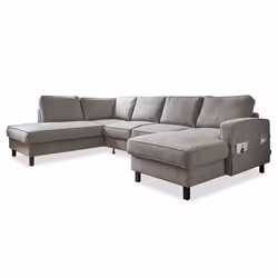 Molly - Canapé panoramique dangle gauche 7 places convertible avec coffre en tissu - Gris