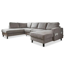 Molly - Canapé panoramique dangle gauche 7 places convertible avec coffre en tissu - Gris