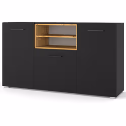 Leolio - buffet bas - noir et bois - 151 cm