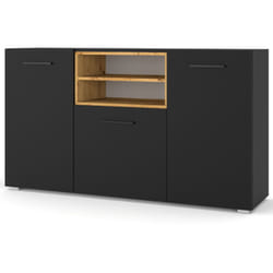 Leolio - buffet bas - noir et bois - 151 cm
