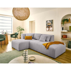 Victoire - canapé modulable dangle gauche 4 places en velours côtelé grosses côtes - Gris