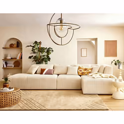 Victoire - canapé modulable dangle droit 5 places en velours côtelé grosses côtes - Beige