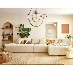 Victoire - canapé modulable dangle droit 5 places en velours côtelé grosses côtes - Beige
