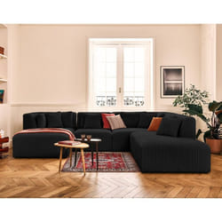 Victoire - canapé modulable panoramique dangle droit 7 places en velours côtelé grosses côtes - Noir