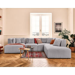 Victoire - canapé modulable panoramique dangle droit 7 places en velours côtelé grosses côtes - Gris