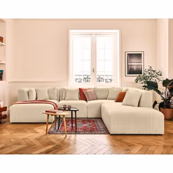 Victoire - canapé modulable panoramique dangle droit 7 places en velours côtelé grosses côtes - Beige