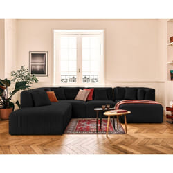 Victoire - canapé modulable panoramique dangle gauche 7 places en velours côtelé grosses côtes - Noir