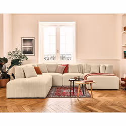 Victoire - canapé modulable panoramique dangle gauche 7 places en velours côtelé grosses côtes - Beige