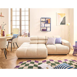 Matera - canapé d'angle gauche 3 places avec têtières réglables en tissu texturé - beige