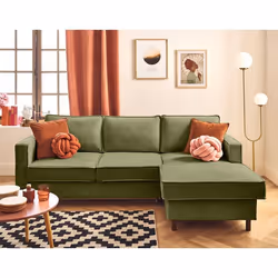 Jake - canapé d'angle droit 4 places convertible avec coffre en tissu velours relief