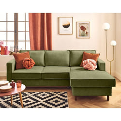 Jake - canapé d'angle droit 4 places convertible avec coffre en tissu velours relief