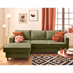 Jake - canapé d'angle gauche 4 places convertible avec coffre en tissu velours relief