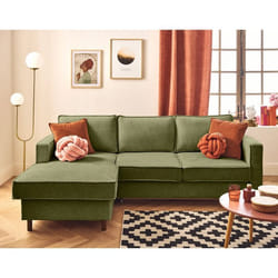 Jake - canapé d'angle gauche 4 places convertible avec coffre en tissu velours relief