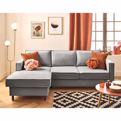 Jake - canapé d'angle gauche 4 places convertible avec coffre en tissu velours relief