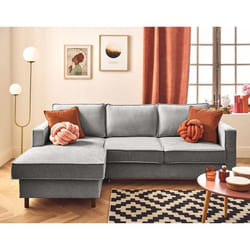 Jake - canapé d'angle gauche 4 places convertible avec coffre en tissu velours relief