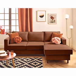 Jake - canapé d'angle droit 4 places convertible avec coffre en tissu velours relief