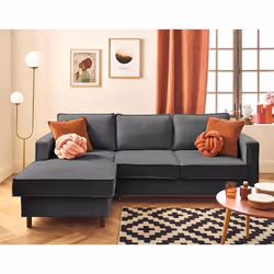Jake - canapé d'angle gauche 4 places convertible avec coffre en tissu velours relief