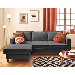 Jake - canapé d'angle gauche 4 places convertible avec coffre en tissu velours relief