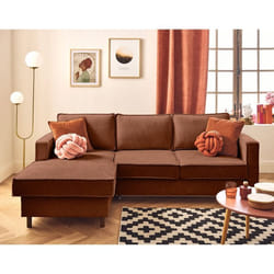 Jake - canapé d'angle gauche 4 places convertible avec coffre en tissu velours relief