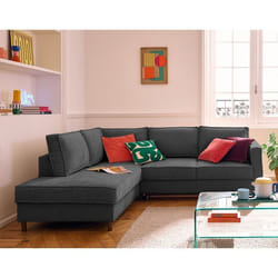 Jake - canapé d'angle gauche 5 places convertible en tissu velours relief