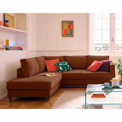 Jake - canapé d'angle gauche 5 places convertible en tissu velours relief