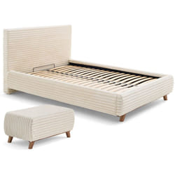 Cristal - lit coffre avec bout de lit - 140x200 - sommier inclus - fausse fourrure côtelée