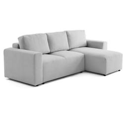 Livy - canapé d'angle réversible 4 places convertible avec coffre en tissu bouclette