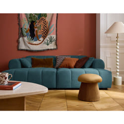 Ray - canapé droit 4 places avec double méridienne - assise profonde - en tissu texturé - bleu grisé