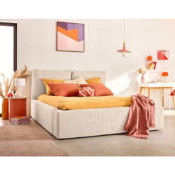 Pivoine - lit coffre - 180x200 - en velours côtelé - sommier inclus - beige