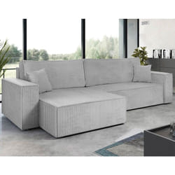 Cezanne - canapé d'angle réversible 5 places convertible avec coffre en velours côtelé