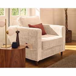 Anna - fauteuil avec poche en velours texturé - pieds en bois