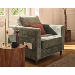 Anna - fauteuil avec poche en velours texturé - pieds en bois