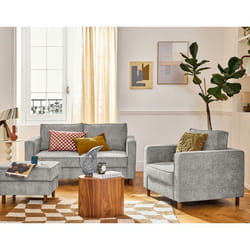 Jake - canapé droit 2 places en tissu velours relief - pieds en bois foncé