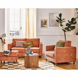 Jake - canapé droit 2 places en tissu velours relief - pieds en bois foncé