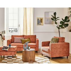 Jake - canapé droit 2 places en tissu velours relief - pieds en bois foncé