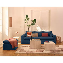Calgary - canapé d'angle déhoussable et modulable 3 places + 1 pouf en velours côtelé