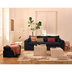 Calgary - canapé d'angle déhoussable et modulable 3 places + 1 pouf en velours côtelé
