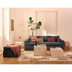 Calgary - canapé d'angle déhoussable et modulable 3 places + 1 pouf en velours côtelé