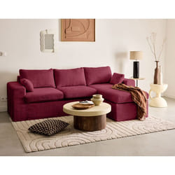 Calgary - canapé d'angle déhoussable et modulable 3 places + 1 pouf en velours texturé