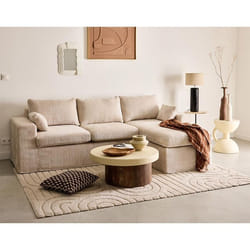 Calgary - canapé d'angle déhoussable et modulable 3 places + 1 pouf en velours texturé