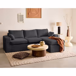 Calgary - canapé d'angle déhoussable et modulable 3 places + 1 pouf en velours texturé