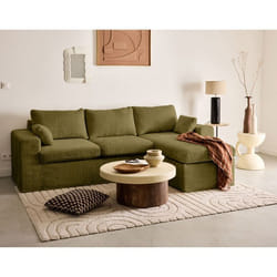 Calgary - canapé d'angle déhoussable et modulable 3 places + 1 pouf en velours texturé