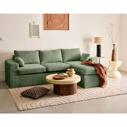 Calgary - canapé d'angle déhoussable et modulable 3 places + 1 pouf en velours texturé