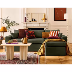 Calgary - canapé d'angle déhoussable et modulable 3 places + 1 pouf en tissu