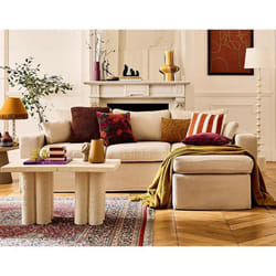 Calgary - canapé d'angle déhoussable et modulable 3 places + 1 pouf en tissu