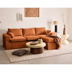 Calgary - canapé d'angle déhoussable et modulable 3 places + 1 pouf en velours texturé