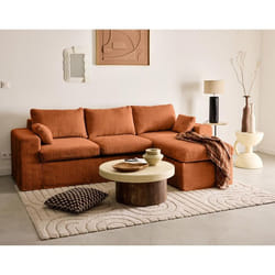 Calgary - canapé d'angle déhoussable et modulable 3 places + 1 pouf en velours texturé