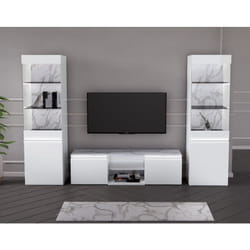 Bestmobilier - Amaury - meuble tv - blanc - plateau effet marbre - 160cm