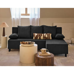 Gloria - canapé d'angle réversible 4 places convertible avec coffre en tissu texturé