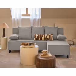 Gloria - canapé d'angle réversible 4 places convertible avec coffre en tissu texturé
